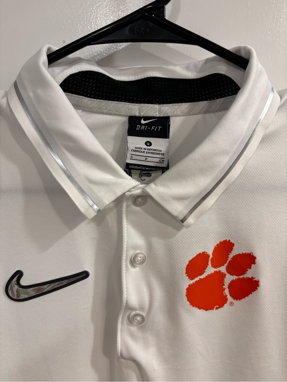 Nike White Dri-FIT Clemson Polo - National Championship Logo